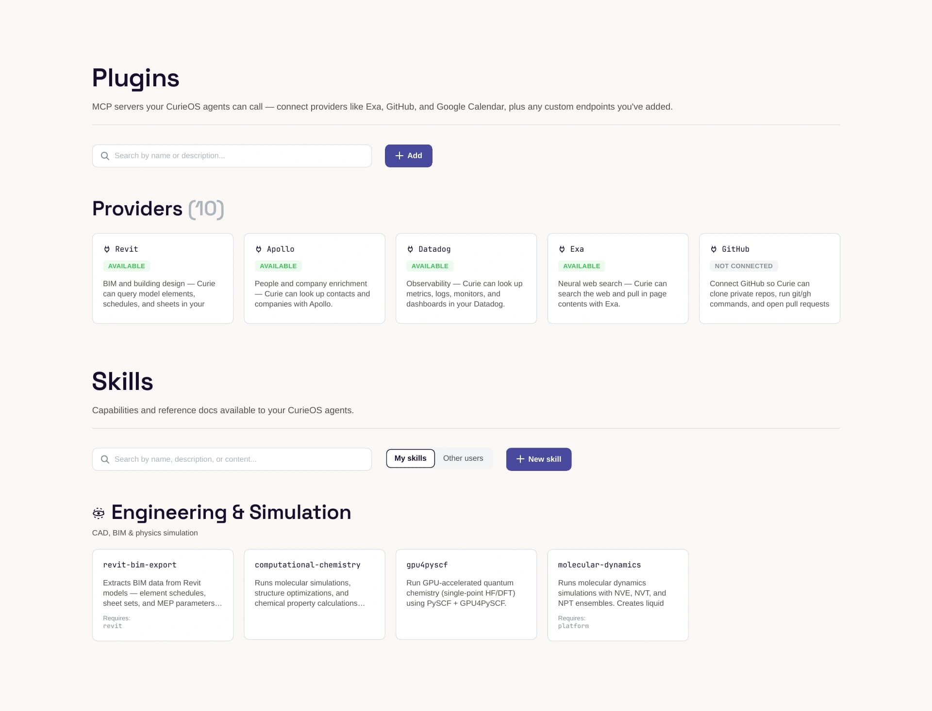 CurieOS plugins and skills